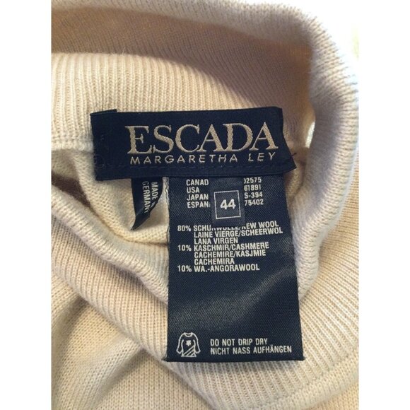 NWT Vintage Escada Womens Beige Turtleneck Sweater Size 44 Cashmere Wool Blend L - Picture 4 of 10